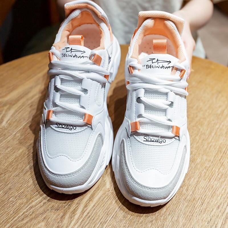 

Lace-up Mesh Chunky Sneakers, White