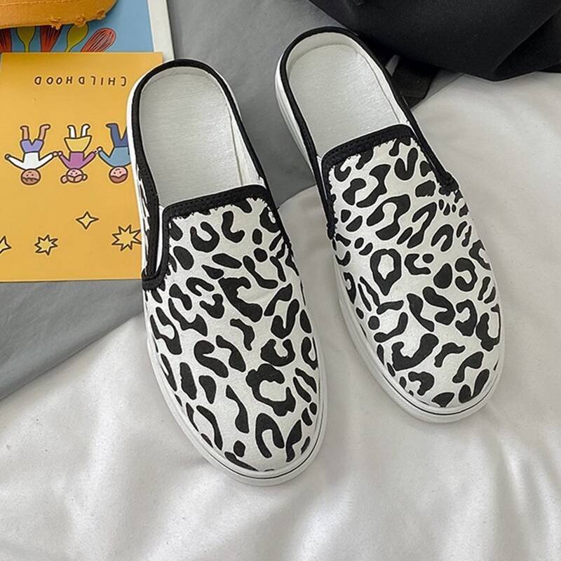 

Leopard Slip On Canvas Sneakers, Black and white