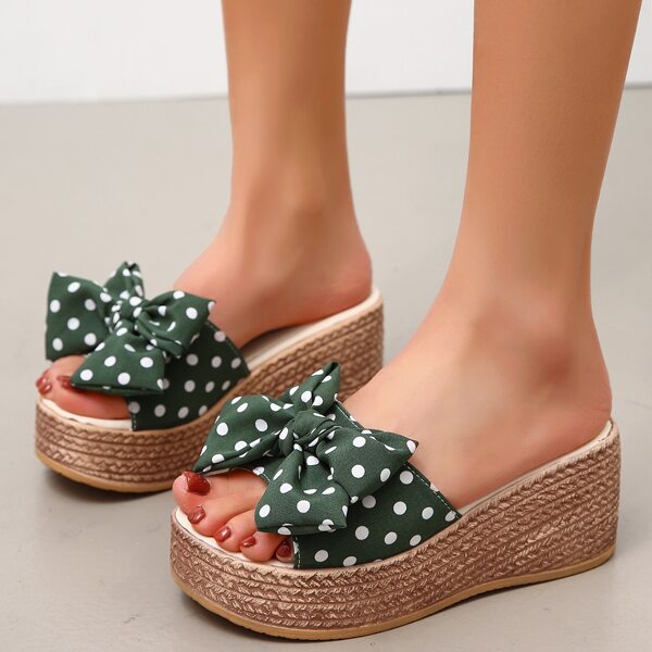 

Polka Dot Bow Decor Wedge Mules, Green