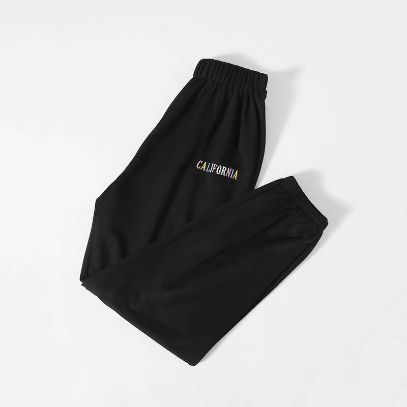 

Letter Embroidery Sweatpants, Black