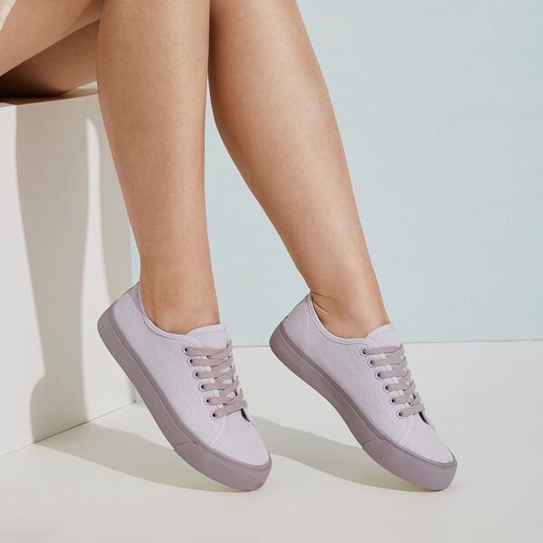 

Minimalist Lace-up Front Canvas Shoes, Purple