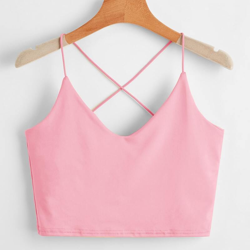 

Solid Criss Cross Crop Cami, Pink