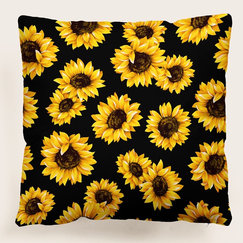 

Sunflower Print Cushion Cover Without Filler, Multicolor