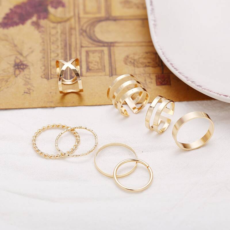 

8pcs Simple Ring, Gold