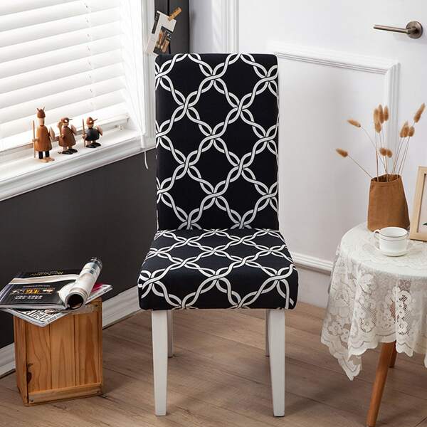 

Graphic Print Stretchy Chair Cover, Black