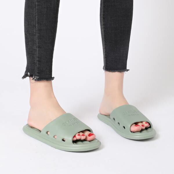 

Letter Embossed Hollow Out Slides, Green