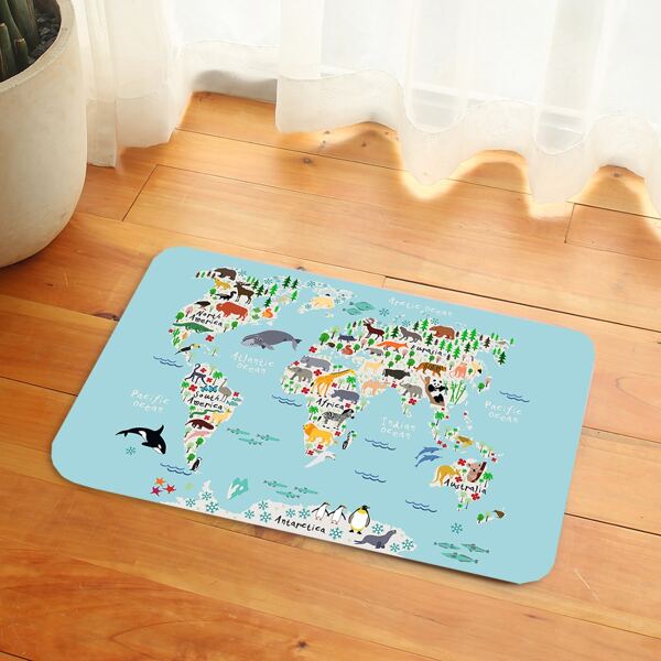 

Animal Map Print Kids Floor Mat, Multicolor
