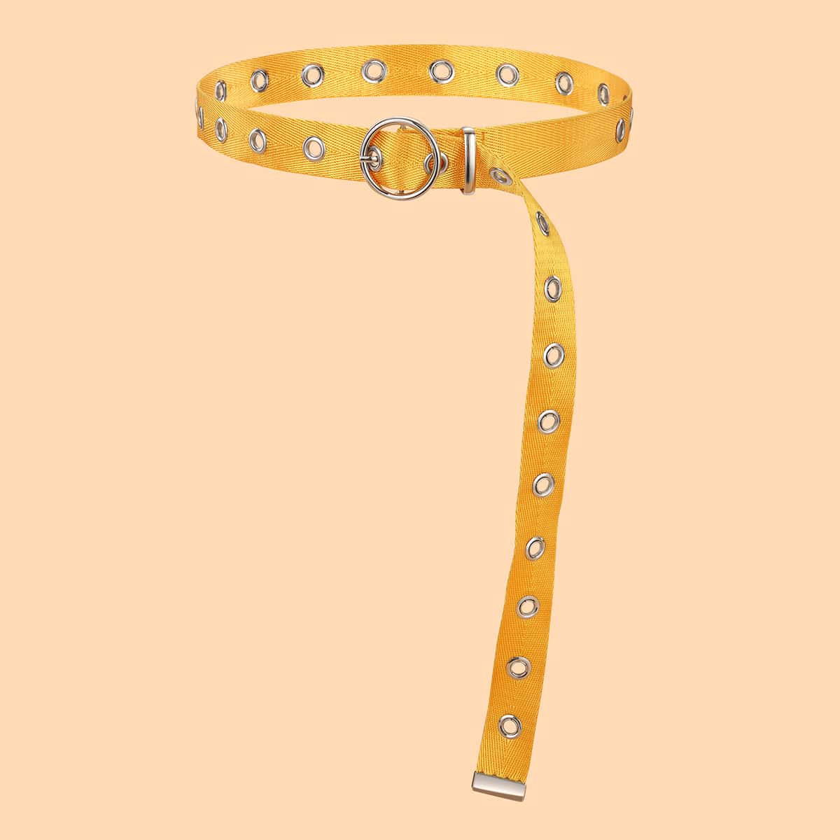 

Round Buckle Grommet Belt, Yellow