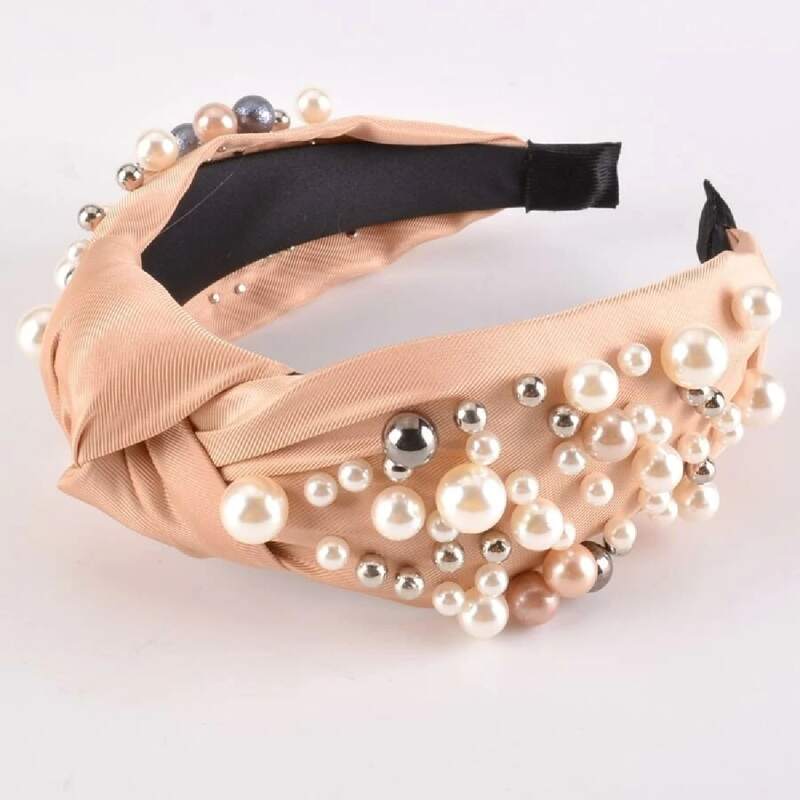 

Faux Pearl Twisted Headband, Champagne