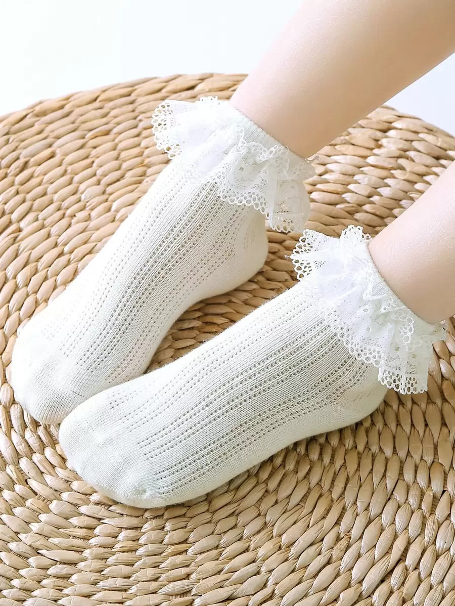 小女童荷葉邊襪子 - 白色 - 查看 1
