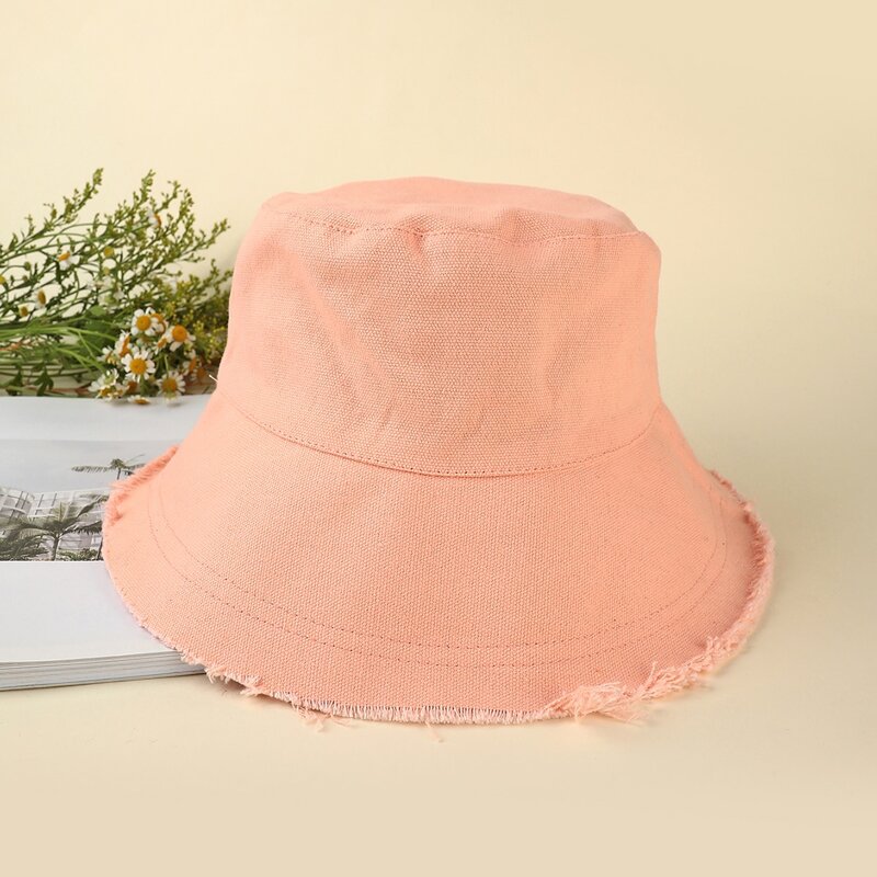 

Ripped Trim Bucket Hat, Pink