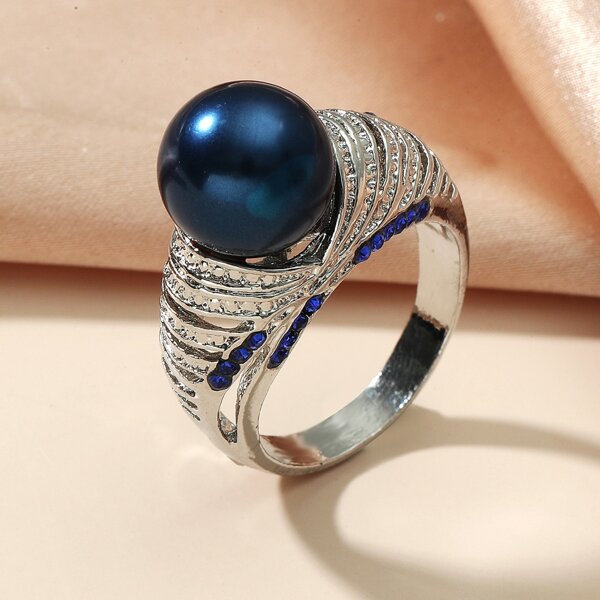 

Rhinestone & Faux Pearl Decor Ring, Blue