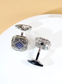 男士银色微镶锆石袖扣一对 - 銀色 - 查看 2