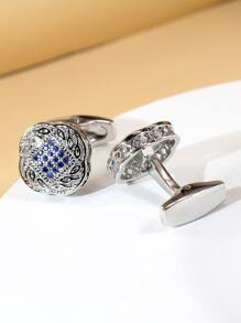 男士银色微镶锆石袖扣一对 - 銀色 - 查看 4