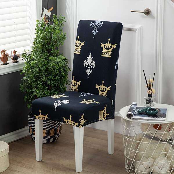 

Crown Print Stretchy Chair Cover, Black