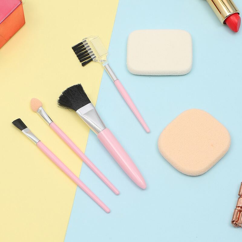 

6pcs Makeup Brush & Powder Puff Set, Multicolor