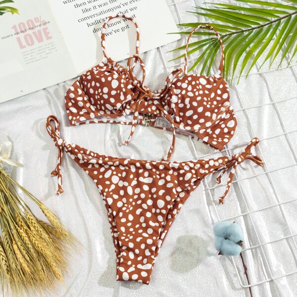 

Dalmatian Underwire Tie Side Bikini Swimsuit, Brown