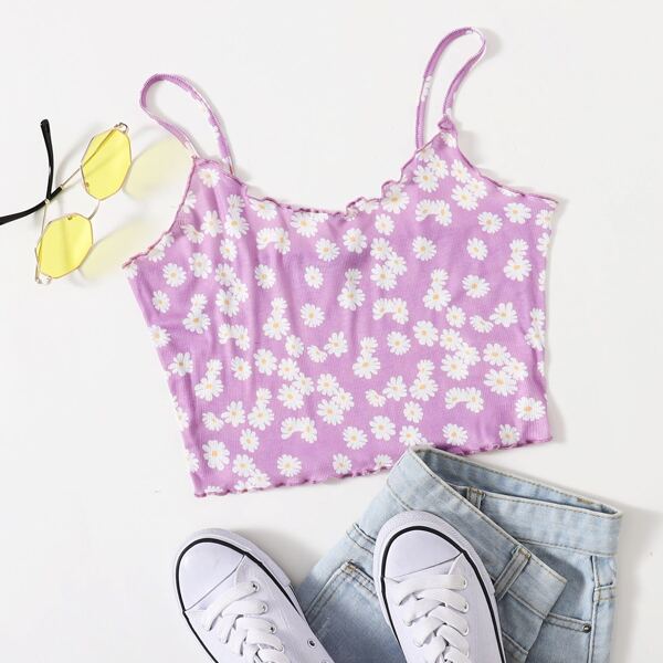 

Lettuce Trim Daisy Floral Crop Cami Top, Multicolor