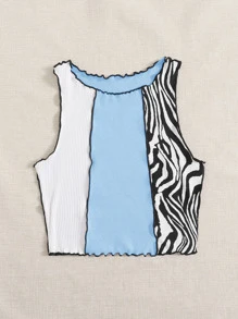 SHEIN Qutie Top tank ribete en forma de lechuga de color combinado de rayas - Multicolor - Ver 5