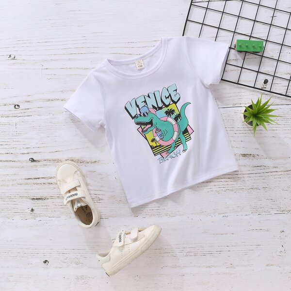 

Toddler Boys Dinosaur And Letter Graphic Tee, White