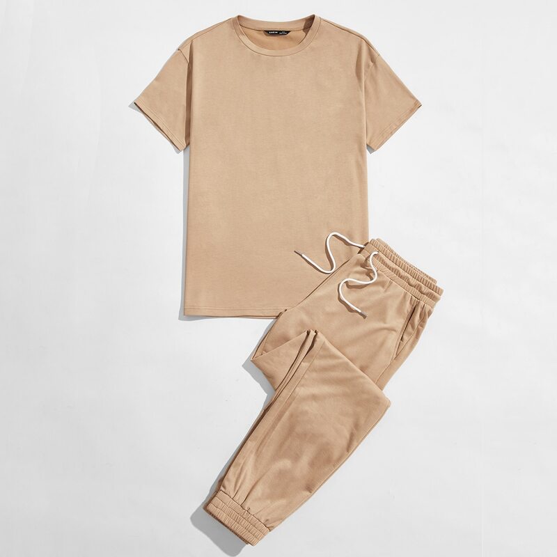 

Guys Solid Top & Sweatpants Set, Apricot