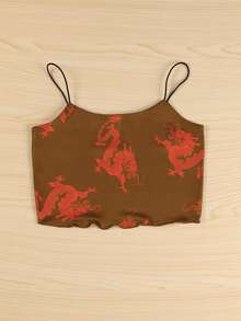 SHEIN Unity Chinese Dragon Print Crop Cami Top - Brown - View 3