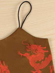 SHEIN Unity Chinese Dragon Print Crop Cami Top - Brown - View 5