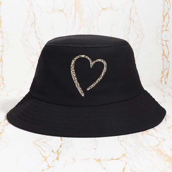 

Heart Print Bucket Hat, Black