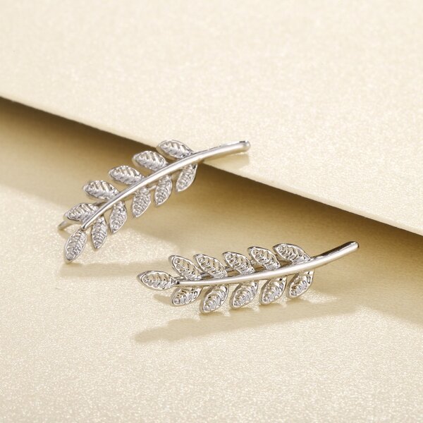 

Leaf Design Earrings, Silver