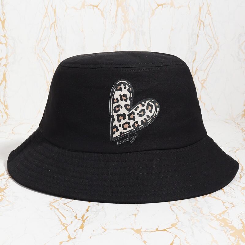 

Heart Print Bucket Hat, Black
