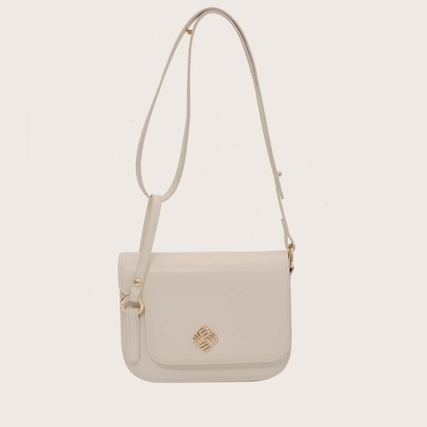

Metal Decor Flap Crossbody Bag, Beige