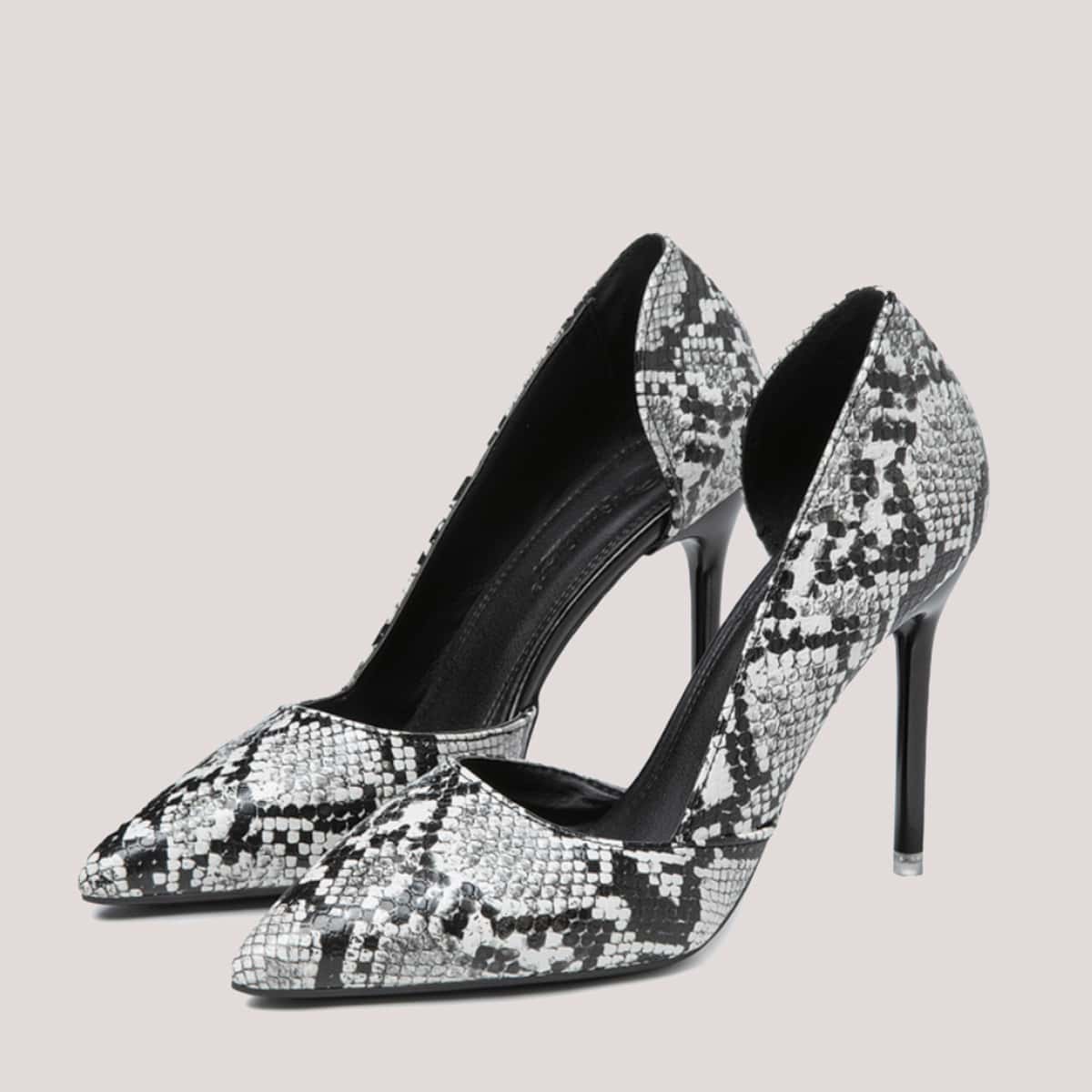

Snakeskin Stiletto Heeled Court Pumps, Multicolor