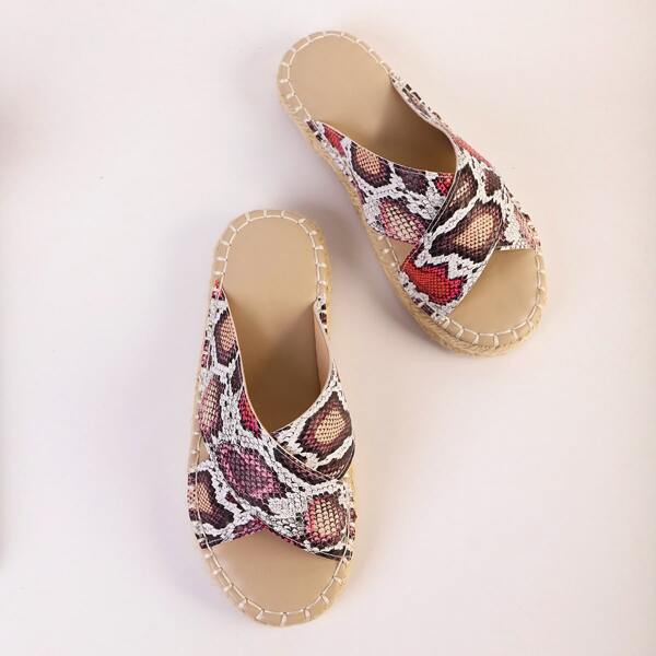 

Criss Cross Snakeskin Slide Sandals, Pink