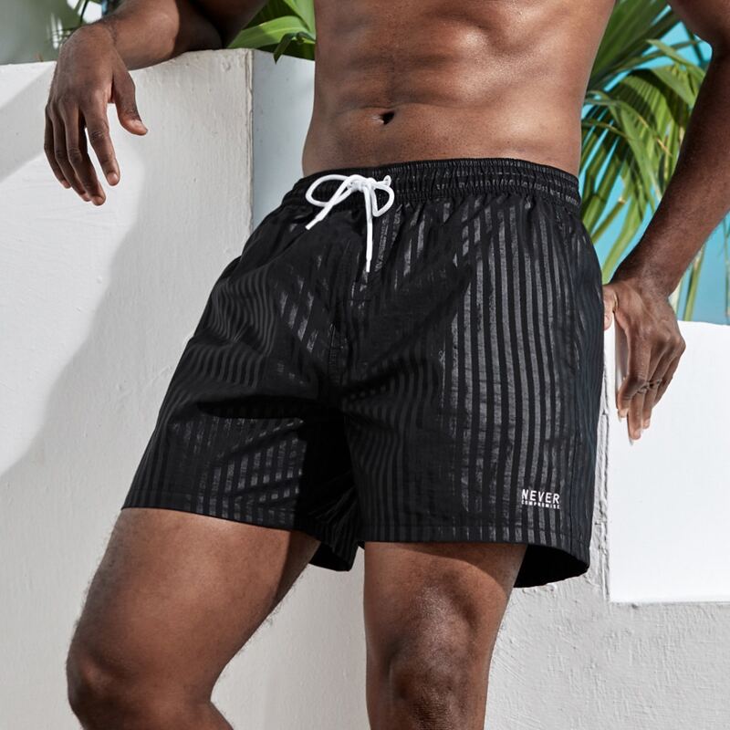 

Guys Drawstring Waist Slant Pocket Swim Trunks, Black