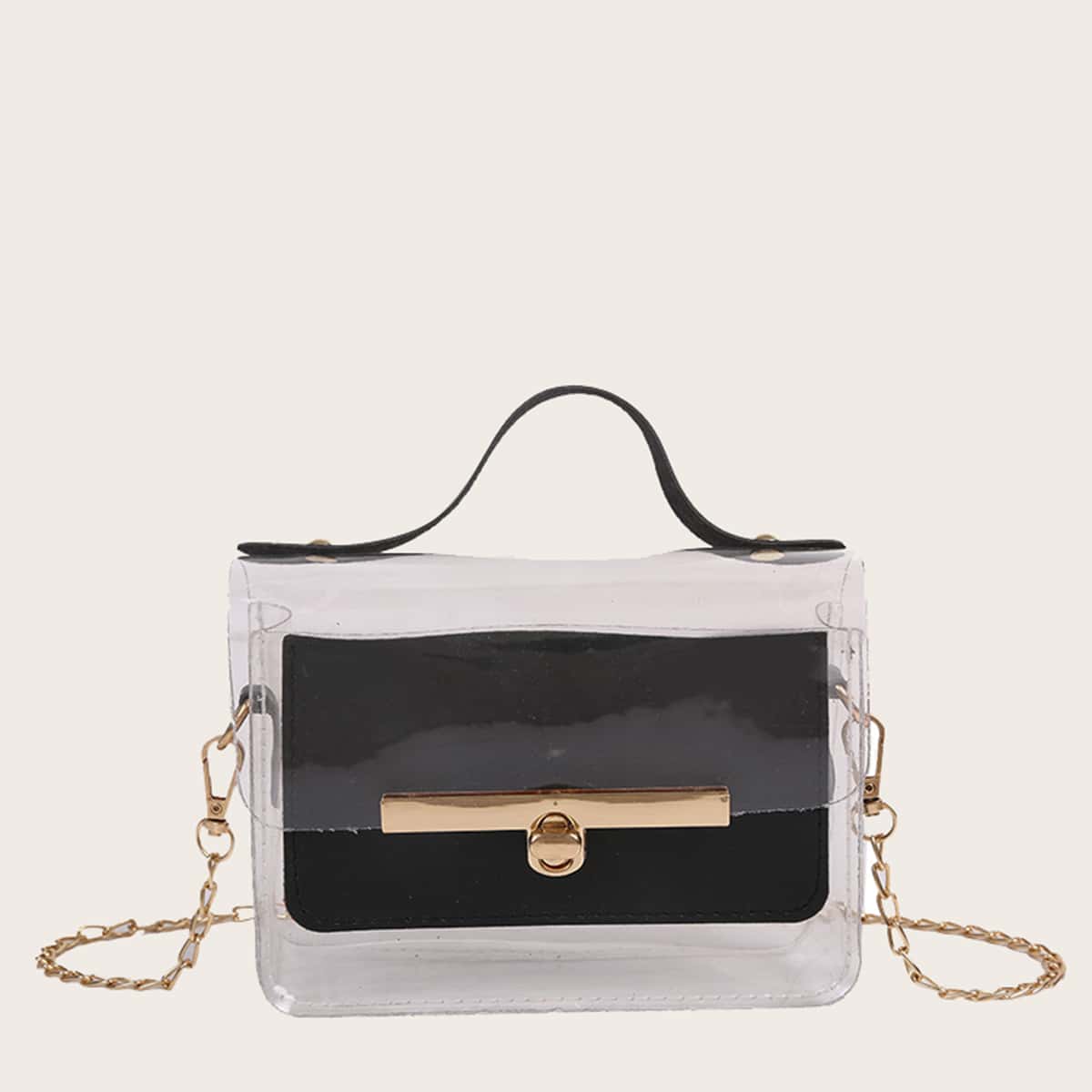 

Clear Chain Satchel Bag, Black clear