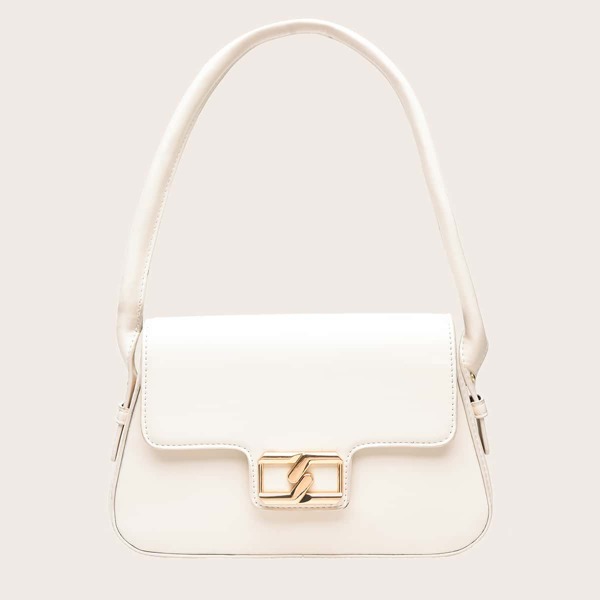 

Metal Decor Flap Shoulder Bag, Beige