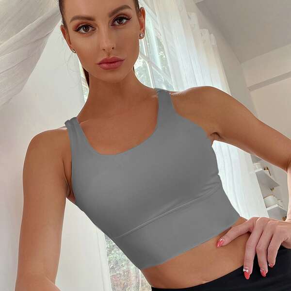 

High Support Criss Cross Backless Sports Bra, Light grey