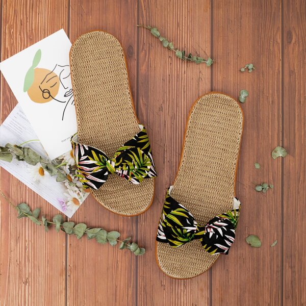 

Leaf Pattern Bow Decor Espadrille Slides, Multicolor