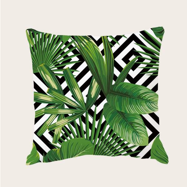 

Leaf & Geometric Pattern Cushion Cover Without Filler, Multicolor