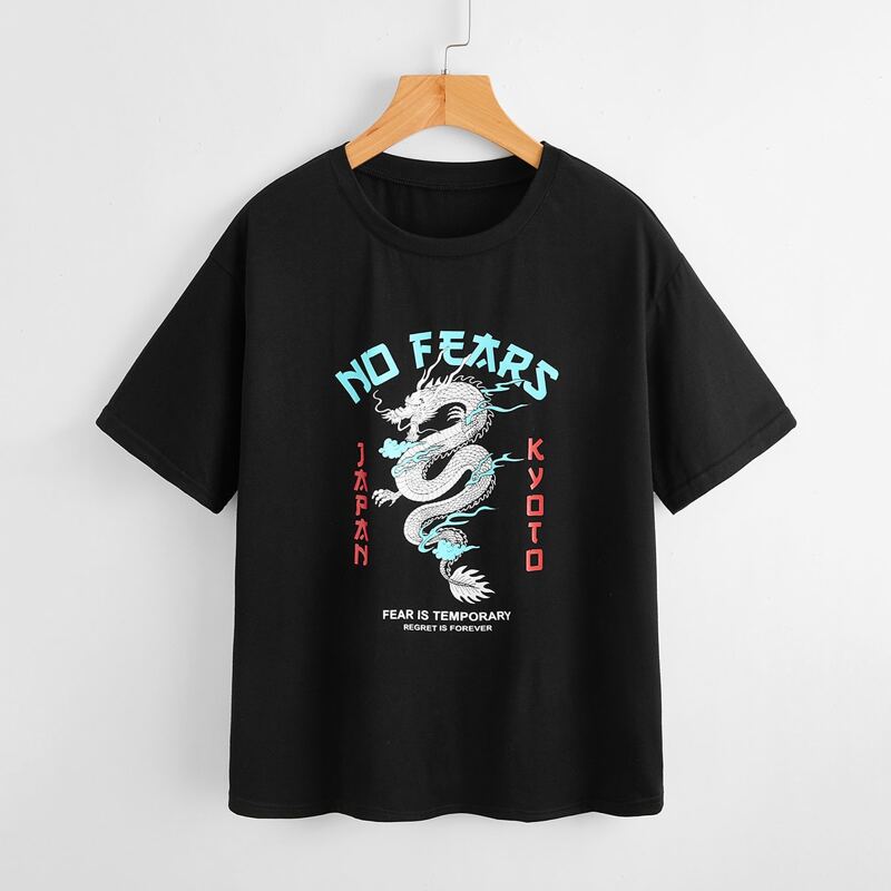 

Letter Chinese Dragon Graphic Tee, Black