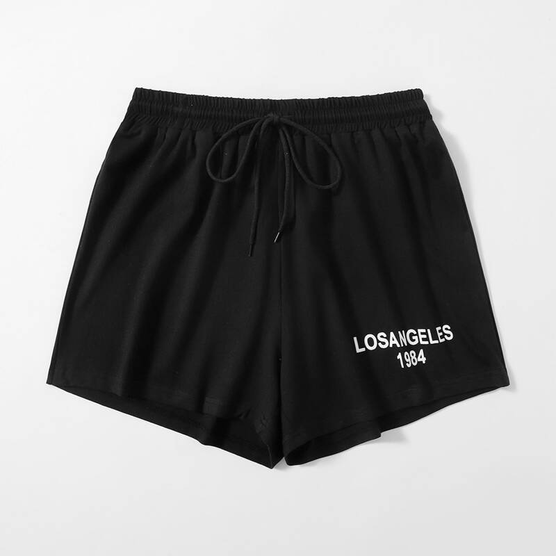 

Letter Drawstring Shorts, Black