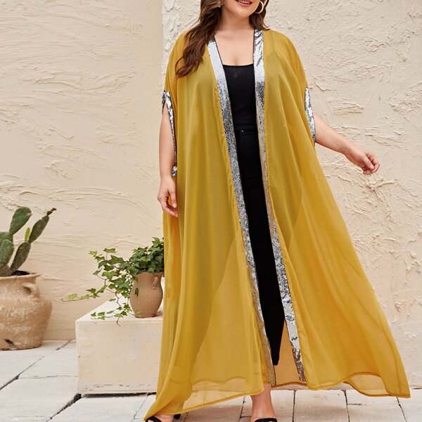 

Кимоно макси размера плюс с блестками, Горчично-желтый