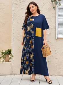 Mulvari Plus Floral Print Pocket Patched Dress - Multicolor - View 1