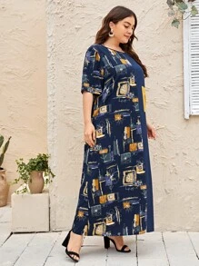 Mulvari Plus Floral Print Pocket Patched Dress - Multicolor - View 3