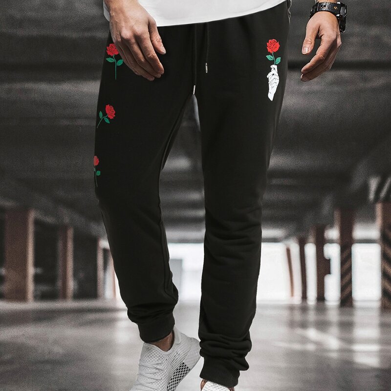 

Guys Floral & Figure Graphic Drawstring Waist Sweatpants, Black