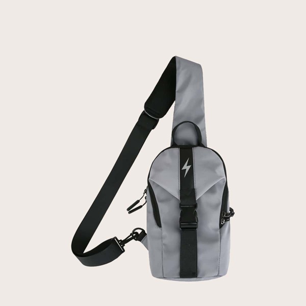 

Men Release Buckle Front Sling Bag, Grey