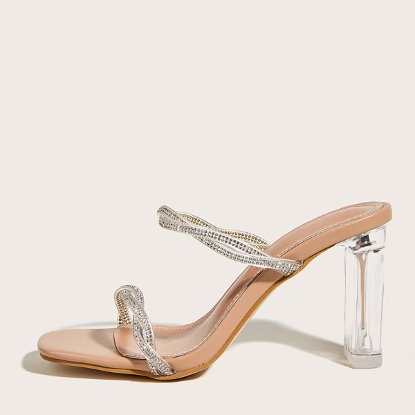 

Rhinestone Decor Twist Design Chunky Sandals, Apricot
