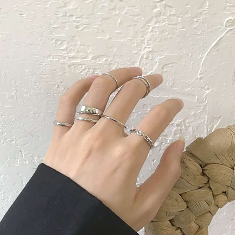 

7pcs Simple Ring, Silver