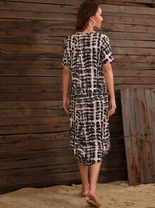 Striped Curved Hem Split Tee Dress - Multicolor - View 2