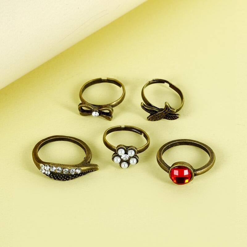 

5pcs Rhinestone Decor Ring, Multicolor